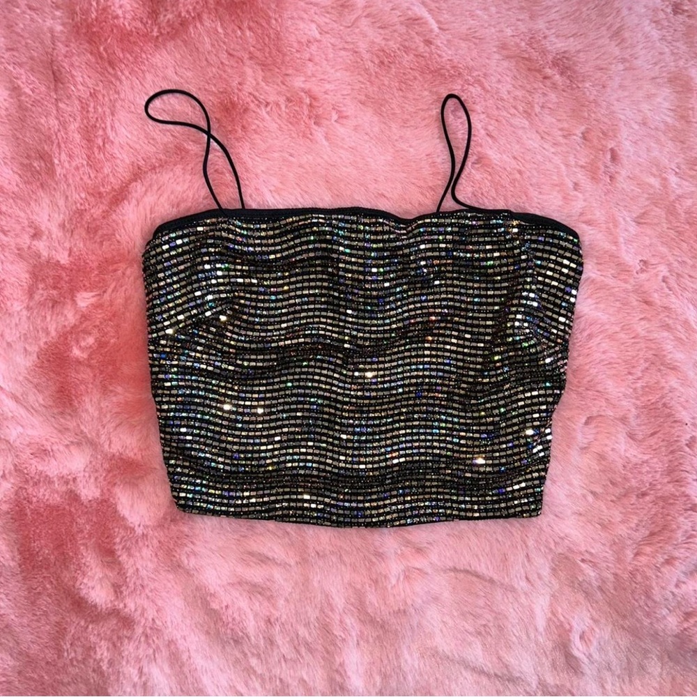 Gold sparkly rhinestone crop top